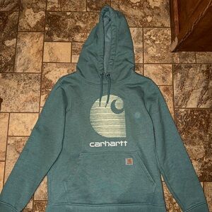 Carhartt Teal Green Hooded Rain Defender Sweatshirt